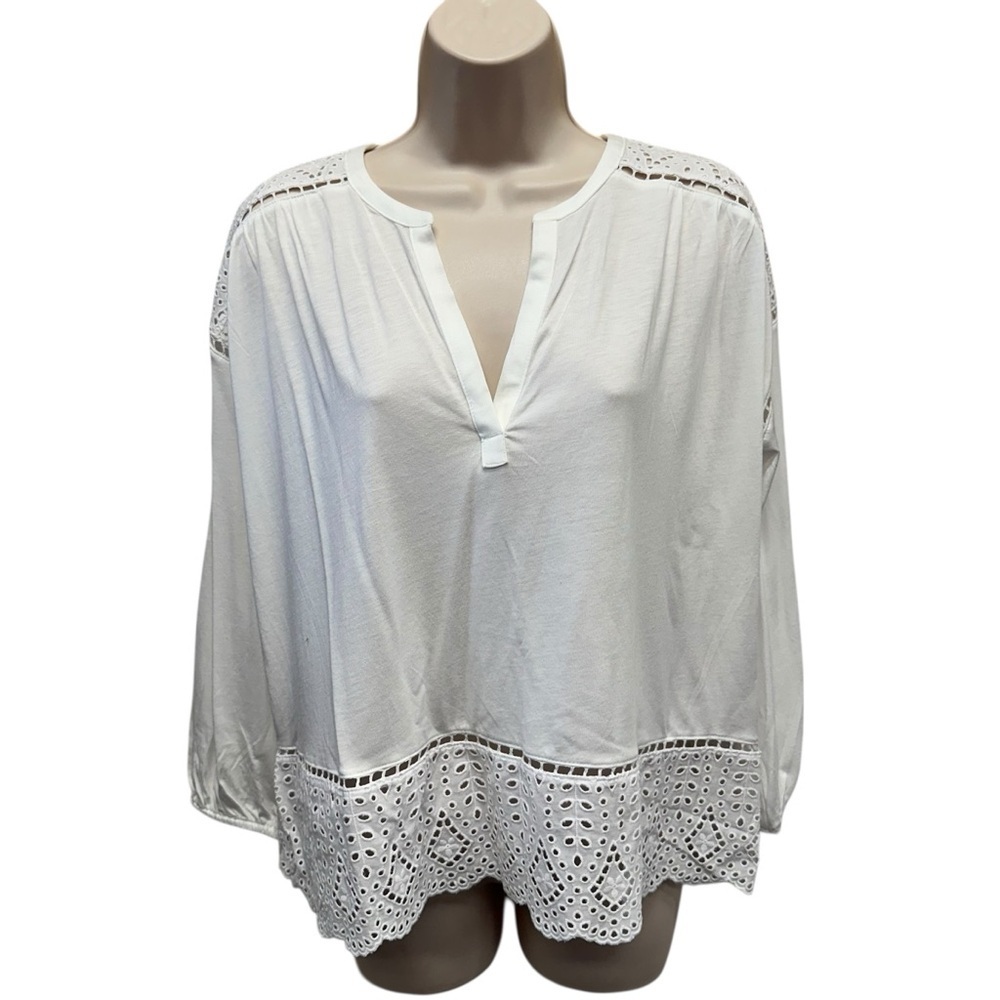 Loft women’s white blouse eyelet trim size small boho coastal new w/ tags modal